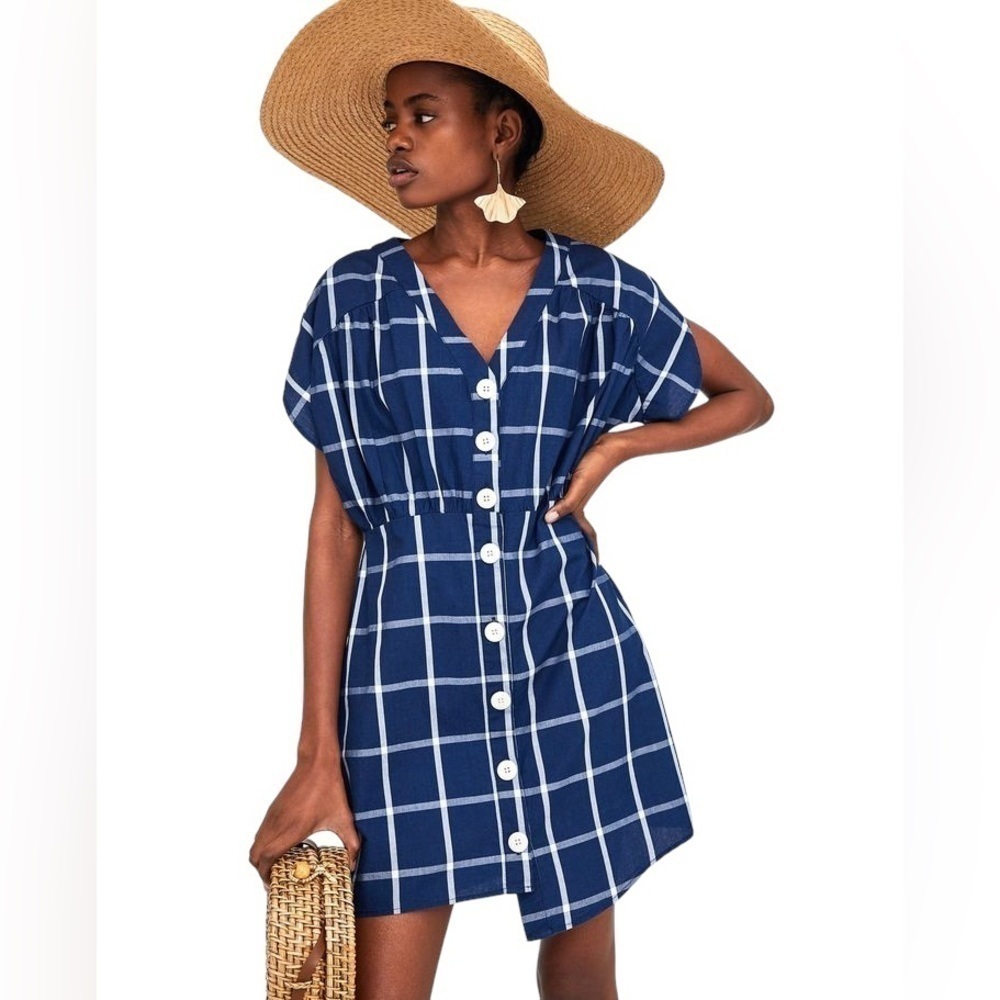 Zara trf Dark Blue Windowpane Cotton Mini Dress Women’s US M
